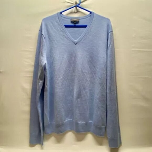 Express V-Neck Sweater Men's XL Light Blue Extra Fine Merino Wool Pullover EUC - Picture 8 of 8